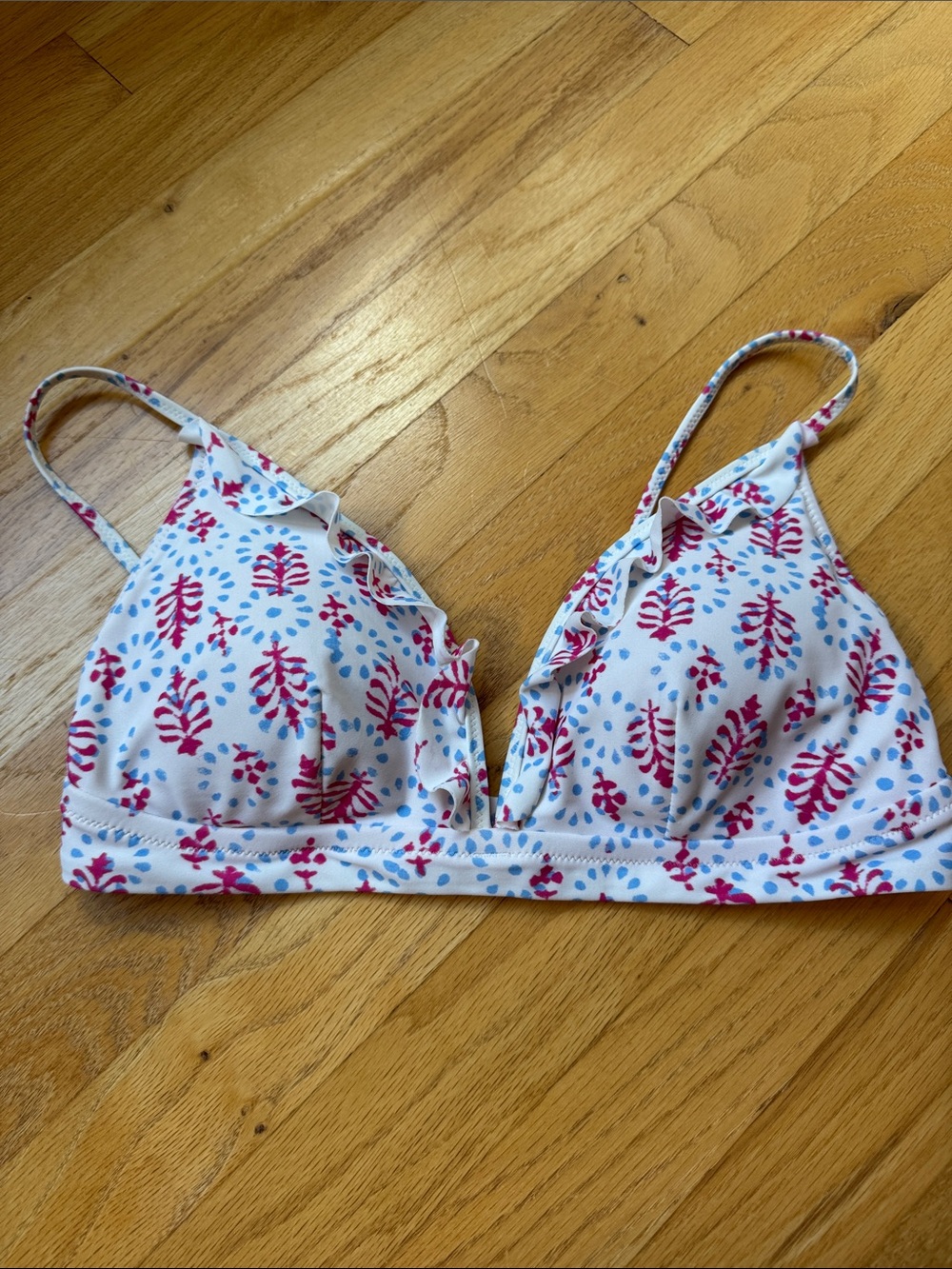 NWOT Women's J. Crew White Triangle Bikini with Pink & Blue Floral Print, size M